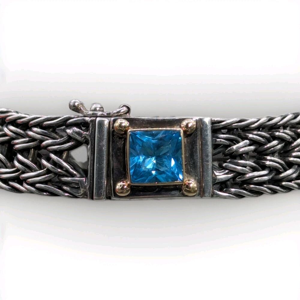 Vintage Artisan 14K Gold/Silver 925 Swiss Blue Topaz Braided Bracelet